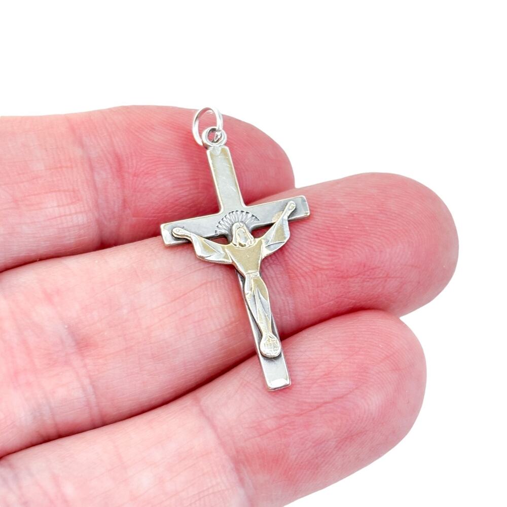 Vintage Sterling Silver 925 Crucifix Pendant Gold Plated Jesus